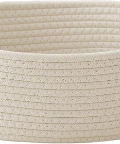 JMvicyroam Woven Basket.Small Rope Storage Bin with Handles & Ribbon Bag. Organizer for Shelves Closets.Gift Basket Empty for Birthday.Books.Dog Toys.White