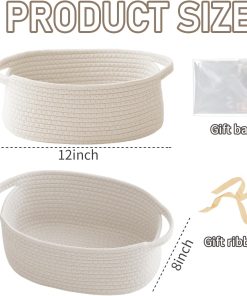 Alternative view of JMvicyroam Woven Basket.Small Rope Storage Bin with Handles & Ribbon Bag. Organizer for Shelves Closets.Gift Basket Empty for Birthday.Books.Dog Toys.White