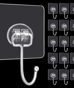 DKHDBD Large Adhesive Hooks. 16-Pack Hold 33lb(Max) Heavy Duty Sticky Hooks. Waterproof Transparent Hooks for Hanging. Self-Adhesive Traceless Clear Wall Hooks to Use for Keys Robe & Towel