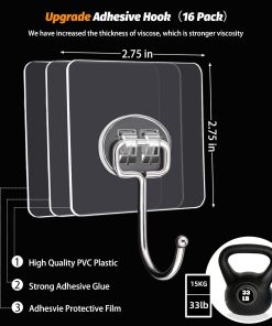 Alternative view of DKHDBD Large Adhesive Hooks. 16-Pack Hold 33lb(Max) Heavy Duty Sticky Hooks. Waterproof Transparent Hooks for Hanging. Self-Adhesive Traceless Clear Wall Hooks to Use for Keys Robe & Towel