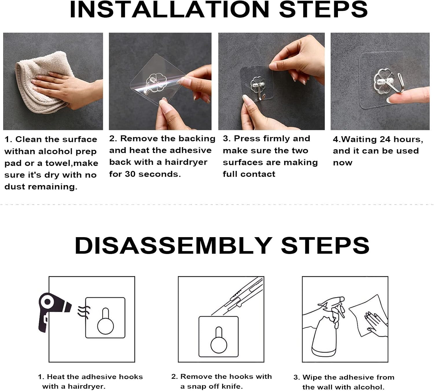 ZESLMG Adhesive Wall Hooks for Hanging. 16 Pack Self Sticky Hooks Heavy Duty 22lb Clear. Removable Shower Hook No Damage for Towel Key Coat Wreath Picture Outdoor Ceiling Bathroom Kitchen. Waterproof - Image 3